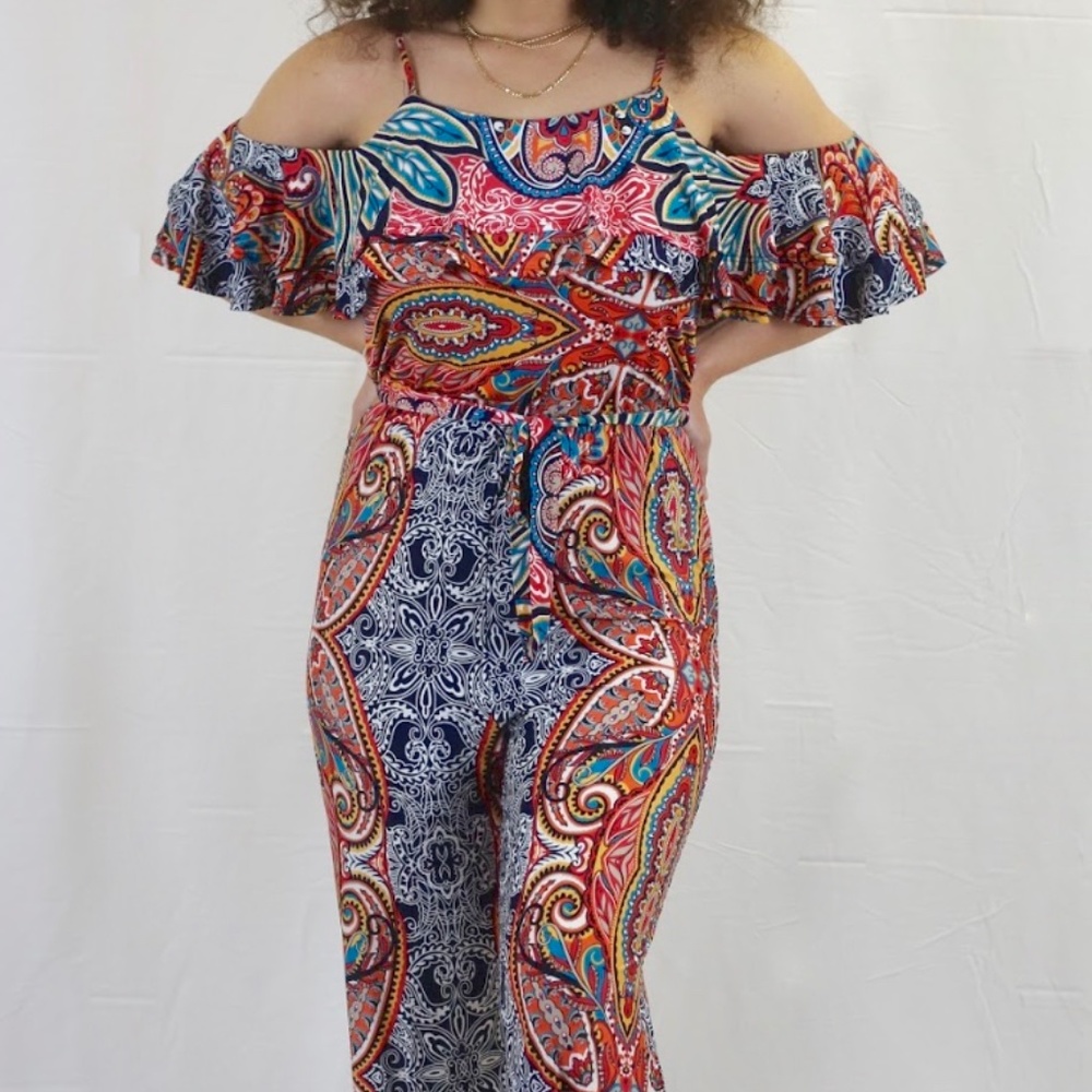 Navy Orange Hippie Style Jumpsuit